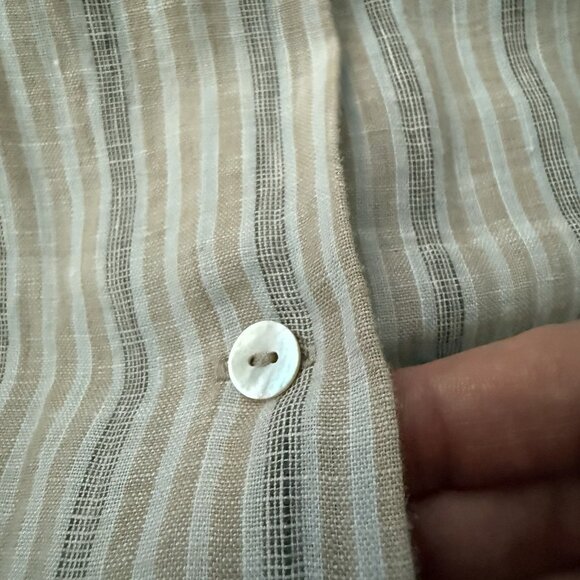 Striped Linen Button Down Womens 1X Natural Lagenlook Breathable Travel Classic - Picture 3 of 7
